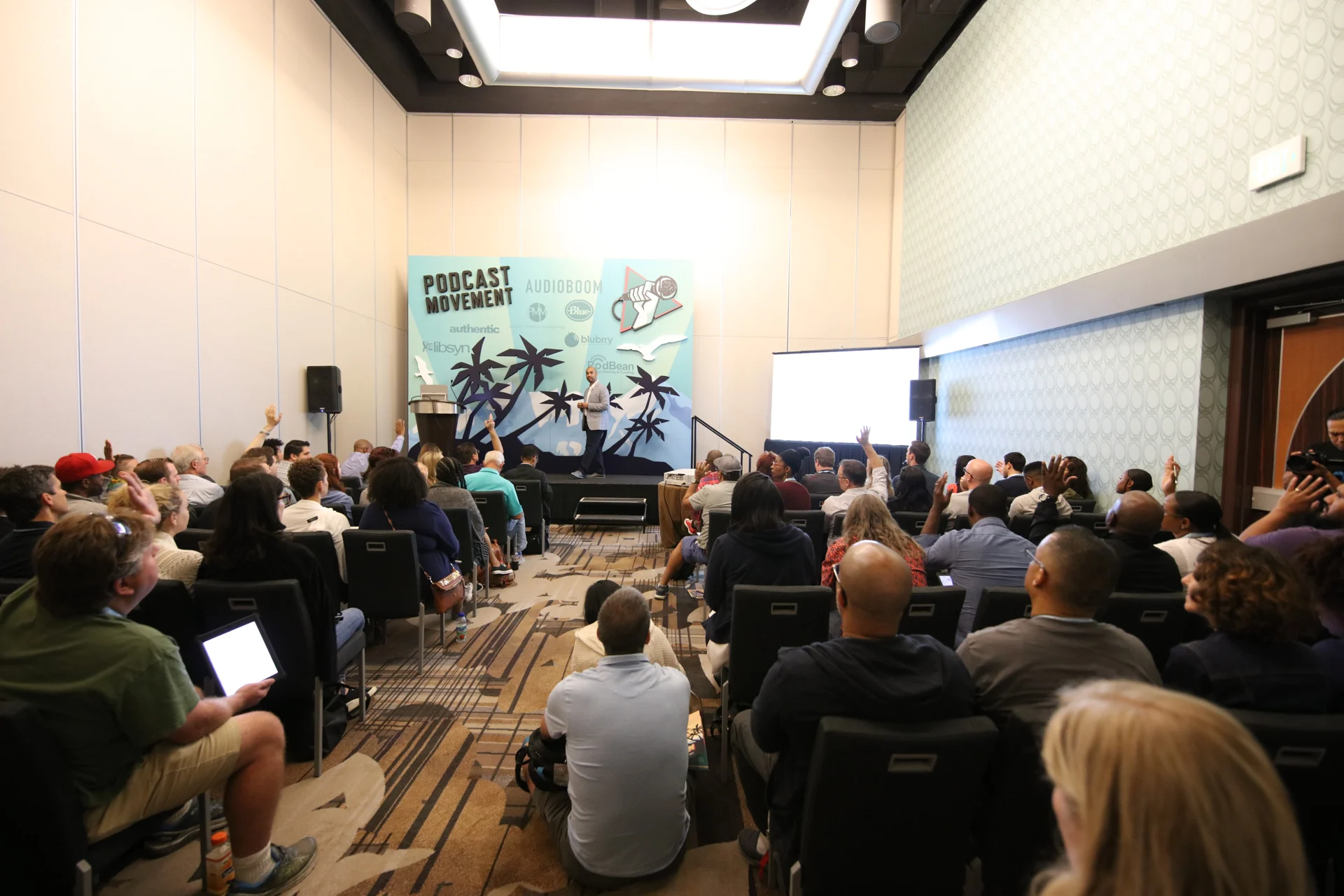 Stephen A. Hart engaging an audience at Podcast Movement